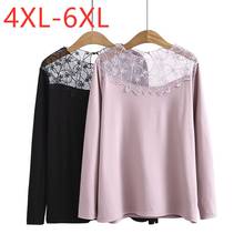 New Ladies Autumn Winter Plus Size Basic Tops For Women Large Long Sleeve Elastic Slim Black Lace Cotton T-shirt 4XL 5XL 6XL 2024 - buy cheap
