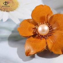 New Handmade Design Real Leather Big Flower Brooch Pearl Brooch for Women Jewelry Party Wedding Accessories Adult Gifts 2024 - buy cheap