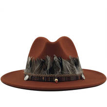 2020 New Women Men Wool Fedora Hat With feather Gentleman Elegant Lady Winter Autumn Wide Brim Jazz Church Panama Sombrero Cap 2024 - buy cheap