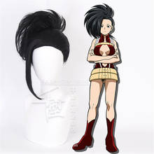 Meu herói academia yaoyorozu momo mulher peruca preta com chignon cosplay traje boku nenhum herói academia resistente ao calor perucas de cabelo 2024 - compre barato
