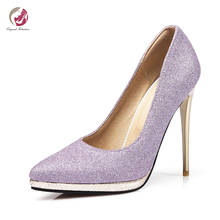 Original Intention New Sequins Elegant Purple Gold Silver Pumps Woman Pointed Toe Sexy Metal Stiletto High Heels Party Shoes 2024 - buy cheap