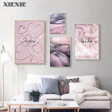 Póster de paisaje púrpura rosa, playa, nieve, montaña, pluma, vida hermosa, decoración artística de pared para el hogar, cuadro de pintura en lienzo 2024 - compra barato