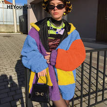 HEYounGIRL Rainbow Casual Loose Teddy Faux Fur Coat Lambswool Oversized Hooded Woman Jacket Autumn Winter Fluffy Overcoat Y2K 2024 - buy cheap