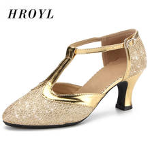 HROYL Hot-selling Modern Latin Dance Shoes For Women/Ladies/Girls Latin Tango Ballroom soft Sequins dance shoes Heels 3.5-6.5CM 2024 - buy cheap