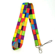 Rainbow lattice colorful Neck Strap Lanyard keychain Mobile Phone Strap ID Badge Holder Rope Key Chain Keyrings Accessories Gift 2024 - buy cheap