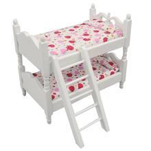 1/12 Dollhouse Simulated Wooden Bunk Bed Strawberry Sheet Dollhouse Figurine Model Miniatures Figurines Dollhouse Accessories 2024 - buy cheap