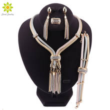 Conjuntos de joyería africana para mujer, collar con borla de color dorado, pendiente, anillo, pulsera, conjunto de joyas 2024 - compra barato