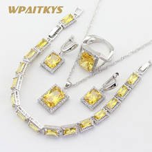 Conjuntos de joias de prata esterlina para mulheres, topázio amarelo, colar, brincos, pulseira, caixa de presente, 925 2024 - compre barato