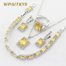 925 Sterling Silver Jewelry Sets For Women Yellow Topaz Necklace Pendant Earrings Ring Bracelet Gift Box 2024 - buy cheap