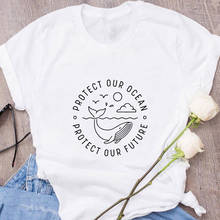 2QIMU proteger nuestro océano proteger nuestro futuro lema mujeres camisetas blancas de manga corta Camisetas Tumblr Vintage gráfico camiseta 2024 - compra barato