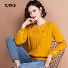 XJXKS High Quality Wool Knitted Cardigan Women Sweater 2020 Fall New Comfortable Single-breasted Women Jacket 2024 - buy cheap