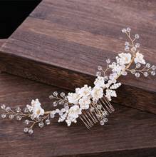 Romantic Stunning White Floral Headpiece Bridal Gold Hair Comb Piece Pearls Women Prom Party Hair Jewelry Wedding Accessories 2024 - buy cheap