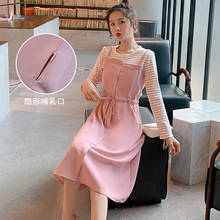 2021 Spring Korean Fashion Maternity Nursing Dress Slim Sweet Lovely Patchwork Breast Feeding Clothes for Pregnant Women 2024 - buy cheap