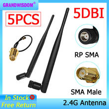GRANDWISDOM 5pcs 2.4G antenna 5dbi sma female wlan wifi 2.4ghz antene IPX ipex 1 SMA male pigtail Extension Cable module antena 2024 - buy cheap