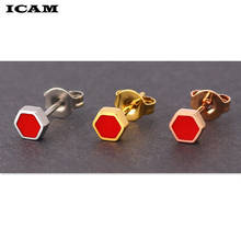 ICAM TOP quality earrings Gold-color Stainless Steel HHexagon  Earrings For Women Gold-color Stud Earrings Fine Jewelry 2024 - buy cheap