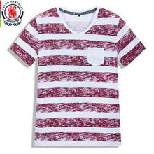 Fredd marshall 2020 camiseta masculina listrada com decote em v, manga curta bolso casual 311b 2024 - compre barato