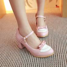 female shoe heels women's shoes heel Lolita shoes bow thick crust Pink COS female student shoes tide med heels japanese shoes 2024 - buy cheap