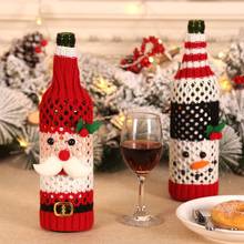 Garrafa de vinho de Cobertura Legal De Malha de Natal Papai Noel/Boneco de Neve Padrão de Garrafa de Vinho Sacos de Jantar Decoração De Mesa De Natal de Ano Novo 2024 - compre barato