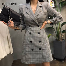 JuneLove women long sleeve slim blazers jackets vintage double breasted female slim long blazers casual office lady outwears 2024 - buy cheap