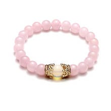 FYJS Unique Gold Color 2 Crowns Connect Opalite Opal 8 mm Round Beads Rose Pink Quartz Bracelet for Women Christma Gift 2024 - buy cheap