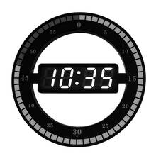 Electronic Clock 3D Hollow LED Digital Automatic Adjustment Brightness Round Home Wall Clock With US Plug Black Plastic 2024 - buy cheap
