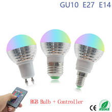 E27 E14 GU10 светодиодный 16 цветов меняющаяся RGB Волшебная светодиодная лампочка 5 Вт 85-265 в RGB Светодиодный прожектор + ИК-пульт дистанционного управления светодиодный лампы для дома 2024 - купить недорого