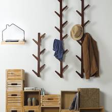 Gancho de almacenamiento de bambú para sala de estar, percha montada en la pared de madera maciza con forma de tres ramas, decoración de entrada, perchero para sombreros 2024 - compra barato