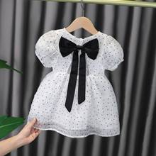 Verão 2021 crianças meninas de manga curta o pescoço polka dot print bonito arco princesa festa bebê crianças vestido vestidos 2024 - compre barato