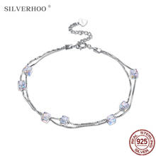 SILVERHOO 925 Sterling Silver Bracelets For Women Geometric Square Austria Crystal Adjustable Charm Bangle Bracelet Jewelry Gift 2024 - buy cheap