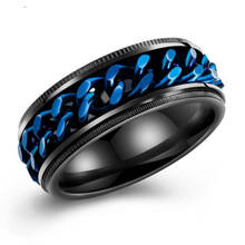 Классическое мужское кольцо 8 мм крутое Черное и синее кольцо для мужчин кольцо из нержавеющей стали вращающаяся цепь кольцо мужские ювелирные изделия 2024 - купить недорого