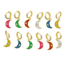 colorful girl women jewelry 2020 Christmas gift Neon enamel star moon charm dangle hoop earring gold color 2024 - buy cheap