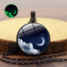 Luminous Starry Moon Pattern Glass Dome Pendant Necklace Fashion Vintage Alloy Glow In The Dark Sweater Chain Jewelry for Women 2024 - buy cheap