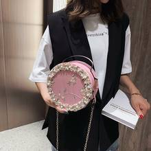 2022 Women Lace Flower Round Designer Crossbody Bag PU Leather White Shoulder Bags Ladies Small Handbags Female Mini Tote Bag 2024 - buy cheap