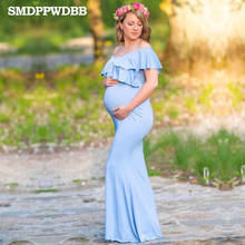 SMDPPWDBB-Vestido largo de maternidad para mujer, ropa de fotografía de maternidad, con volantes, elástico, sin mangas, manga corta 2024 - compra barato