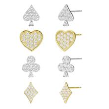 Простые серьги-гвоздики для покера, минималистичные циркониевые серьги-гвоздики золотого сердечко серебряного цвета, квадратные геометрические серьги для женщин и девочек, ювелирные изделия 2024 - купить недорого