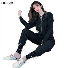 Heavy Industry Pearl Knitted Casual Womens Tracksuit Set Jogger 2022 Autumn Fashion Loose Sportswear Women Two Piece Tracksuit 2024 - buy cheap