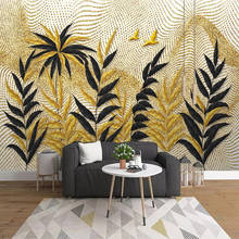 Papel de parede com foto 3d, fundo de parede sala de estar moderna abstrata folha de árvore dourada decoração 2024 - compre barato