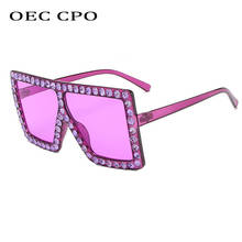 Oec cpo óculos de sol feminino de strass, quadrado, armação grande de diamantes, uv400, vermelho, roxo, rosa, o641 2024 - compre barato