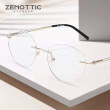 ZENOTTIC-gafas sin montura de titanio puro para hombre y mujer, anteojos para miopía con prescripción óptica redonda, ligera, Retro 2024 - compra barato