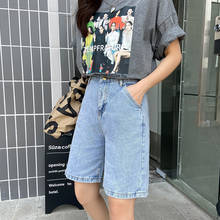 Wide Leg Black Denim Shorts Woman High Waist Casual Loose Button Short Pants Jeans Bermuda Pockets Summer Zipper Light Blue 2024 - buy cheap