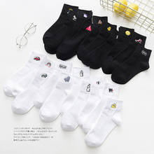 Women Socks Autumn Winter New Cotton Embroidery Cartoon Black White Tube Ladies College Wind Personality Casual Sports Sock 2024 - buy cheap