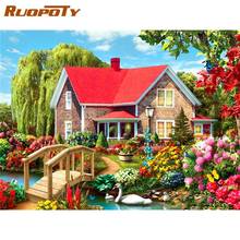 RUOPOTY Beautiful House Flower Landscape Painting By Numbers Kits For Adults Oil Paints Framed Home Decors Wall Artcraft Diy Gif 2024 - buy cheap