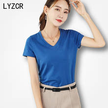 LYZCR-Camiseta básica de algodón para mujer, playera sencilla de manga corta, talla grande 4XL, 15 colores caramelo, Verano 2024 - compra barato