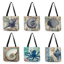 B13059 Eco Shopping Bag Retro Marine Life Seahorse Shell Print Shoulder Bag for Women Lady 2024 - buy cheap