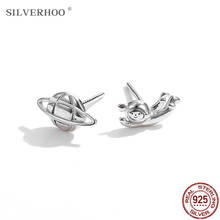 SILVERHOO 925 Sterling Silver Creative Space Planet & Astronaut Asymmetry Earrings For Women Trendy Cute Stud Earring Jewelry 2024 - buy cheap