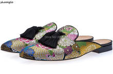 SHOOEGLE Seda Bordada Floral Apartamentos Mocassins Homens de Cor Mista Sapatos Deslizar Sobre Casuais Borla Prom Sapatos De Casamento Homem 2024 - compre barato