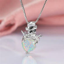 Cute Female Heart Opal Pendant Necklace Classic Silver Color Chain Necklaces For Women Dainty Crystal Snowman Wedding Necklace 2024 - buy cheap