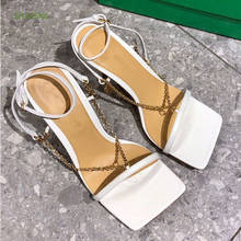 Square toe women High Heel Sandals Summer Mules Sexy Gold Chain Thin high heel Shoes ladies Rome Shoes 2021 2024 - buy cheap