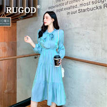 Rugod elegante gradiente auturm vestido feminino coreano chique arco pescoço manga longa midi vestidos de escritório do vintage vestidos das senhoras 2024 - compre barato