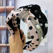 Headband For Women Wave Dot Lace Pearl Hairband Knotted Bow Hair Band Headwear Hair Accessories Wide Side Hair Hoop 2024 - buy cheap